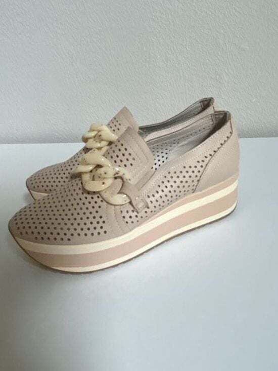 Dolce Vita Shoes - Dolce Vita Jhenee  Leather Platform Sneakers Sand Nubuck Chain S 6.5